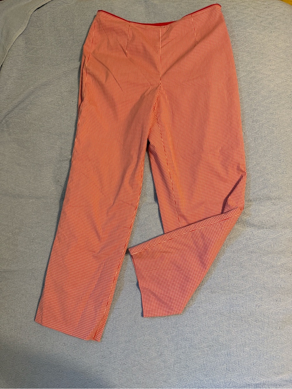 Talbots Red and White Gingham Cropped Stretch Pants